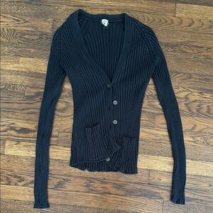 Hermes Vintage Black Ribbed Women's Sweater